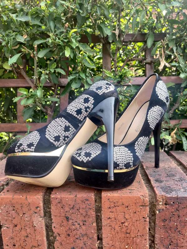Skull Sequin Platform Stilettos