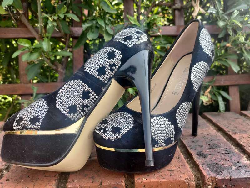 Skull Sequin Platform Stilettos