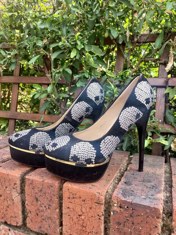 Skull Sequin Platform Stilettos