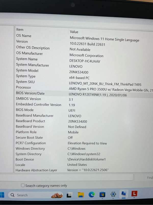 Rayzen 5 Lenovo T495 10th Gen