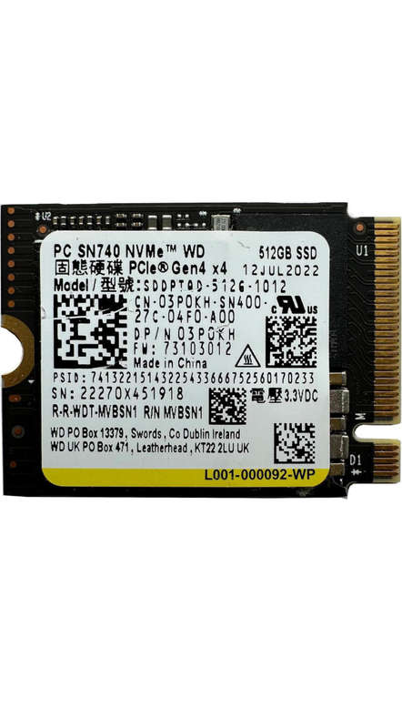 Western Digital 512 GB SSD (SN740 M.2 2230 30mm NVMe PCIe 4.0 Gen 4)
