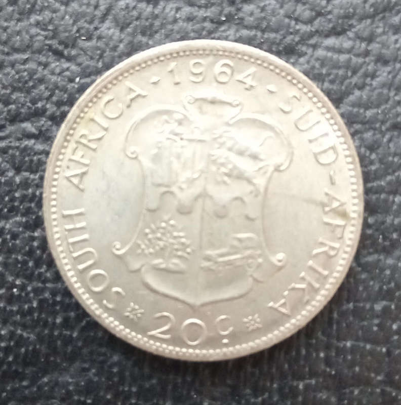 1964 South African 20 cent coin
