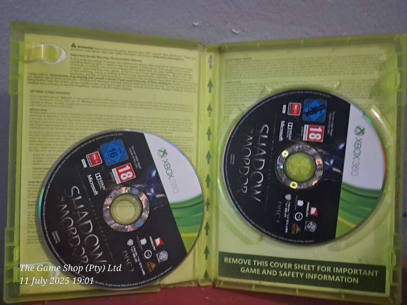 XBOX 360 SHADOW OF MORDOR - NO MANUAL