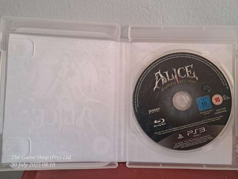 PS3 ALICE MADNESS RETURNS - NO MANUAL (RE-PRINTED ARTWORK)