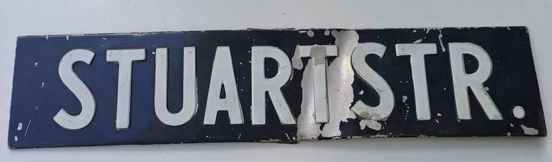 1950 Metal press Street name sign. Stuart str. Pretoria.