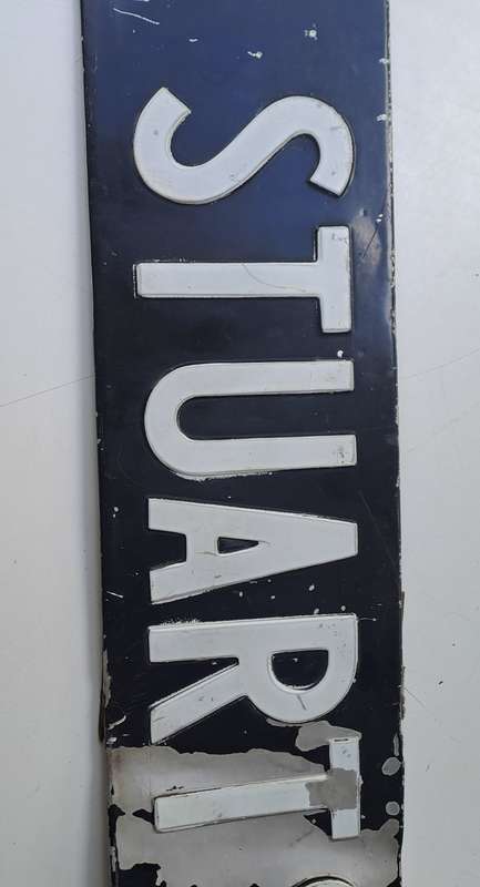 1950 Metal press Street name sign. Stuart str. Pretoria.