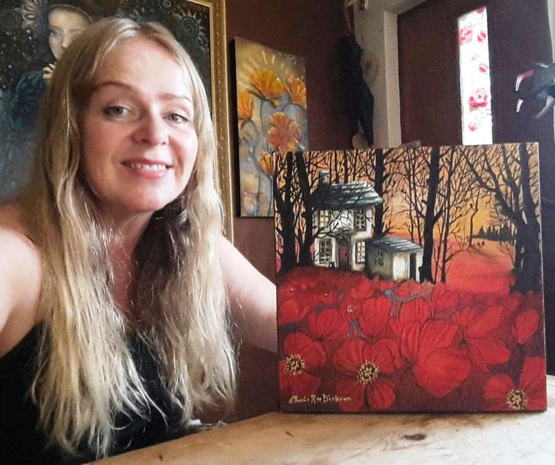 `POPPY FIELD COTTAGE` Original Acrylic Painting on Boxed Canvas by Cherie Roe Dirksen #paintings