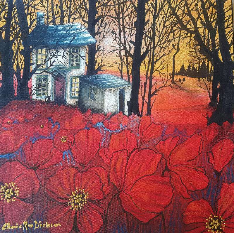 `POPPY FIELD COTTAGE` Original Acrylic Painting on Boxed Canvas by Cherie Roe Dirksen #paintings