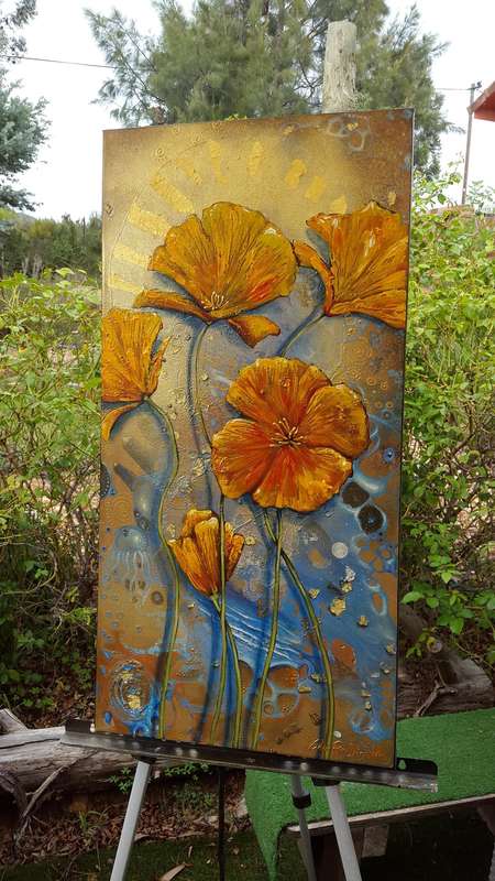 Original ACRYLIC Poppy Painting by South African Artist, Cherie Roe Dirksen - Botanical Wall Art