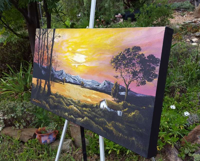 Beautiful ORIGINAL Art Acrylic SUNSET LAKE LANDSCAPE Painting by SA Artist, Cherie Roe Dirksen