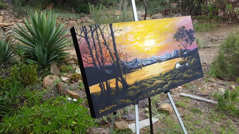 Beautiful ORIGINAL Art Acrylic SUNSET LAKE LANDSCAPE Painting by SA Artist, Cherie Roe Dirksen
