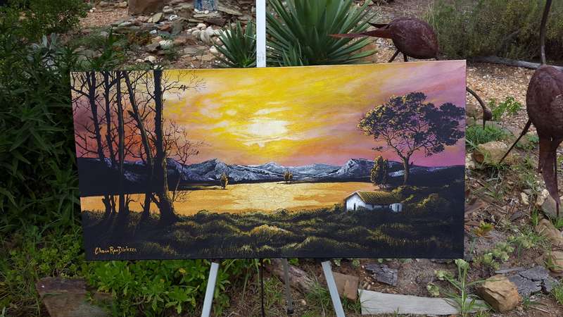 Beautiful ORIGINAL Art Acrylic SUNSET LAKE LANDSCAPE Painting by SA Artist, Cherie Roe Dirksen