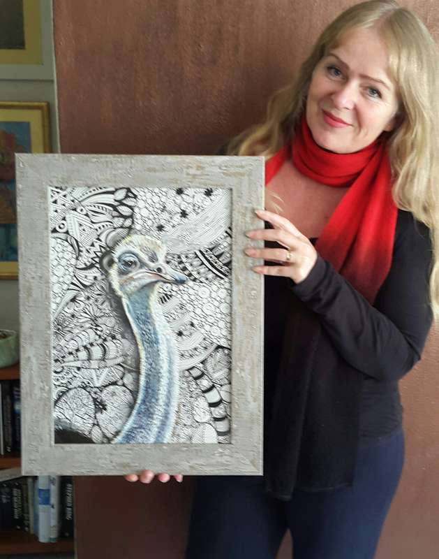 Framed OSTRICH Painting by Cherie Roe Dirksen