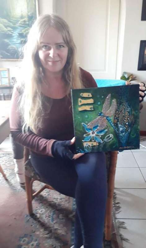 Magical 'BLUE DRAGONFLY` ONE-OF-A-KIND Original Painting on Boxed Canvas by Cherie Roe Dirksen