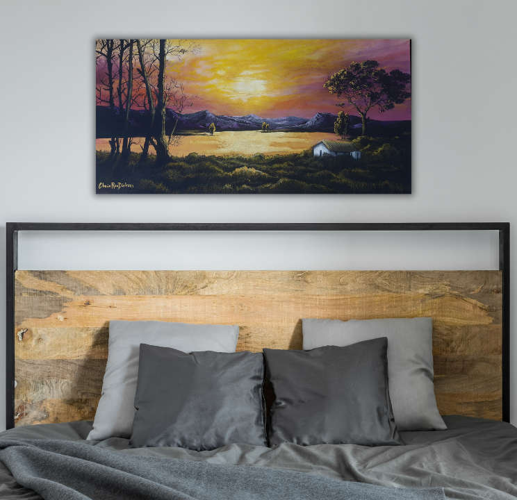 Beautiful ORIGINAL Art Acrylic SUNSET LAKE LANDSCAPE Painting by SA Artist, Cherie Roe Dirksen