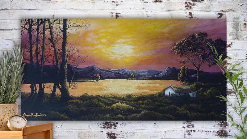 Beautiful ORIGINAL Art Acrylic SUNSET LAKE LANDSCAPE Painting by SA Artist, Cherie Roe Dirksen