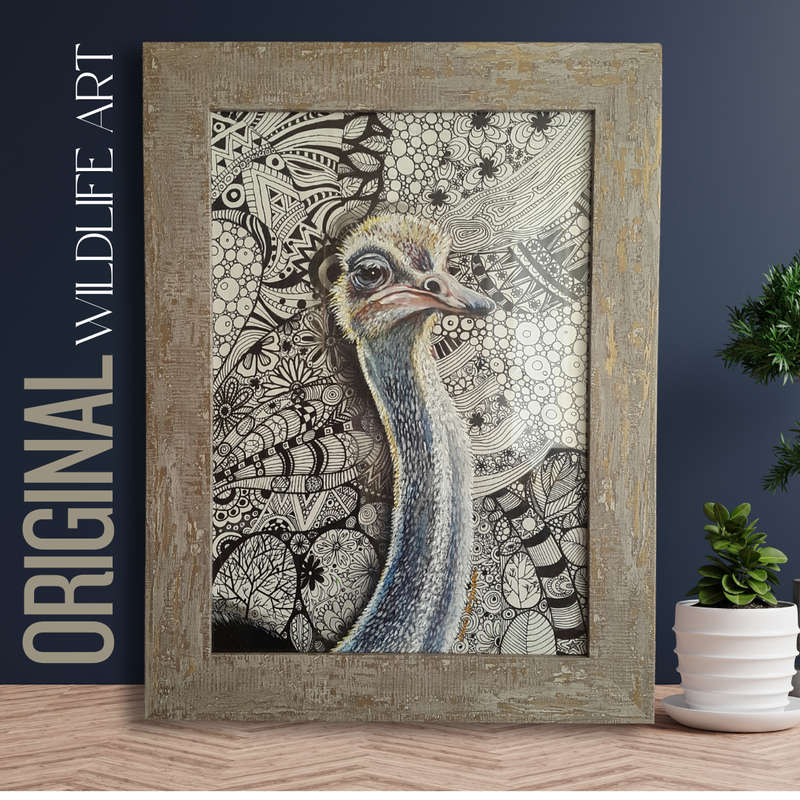 Framed OSTRICH Painting by Cherie Roe Dirksen