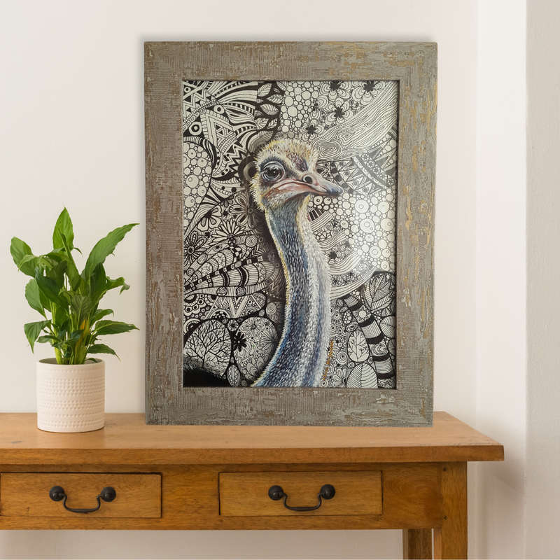 Framed OSTRICH Painting by Cherie Roe Dirksen