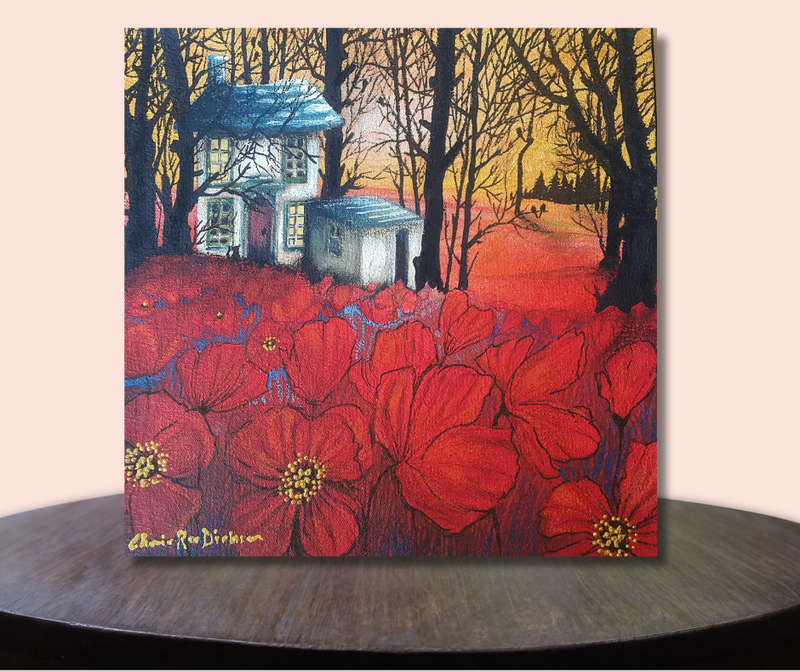 `POPPY FIELD COTTAGE` Original Acrylic Painting on Boxed Canvas by Cherie Roe Dirksen #paintings