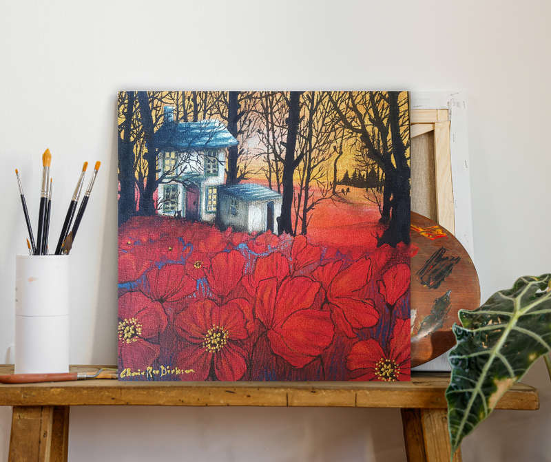 `POPPY FIELD COTTAGE` Original Acrylic Painting on Boxed Canvas by Cherie Roe Dirksen #paintings