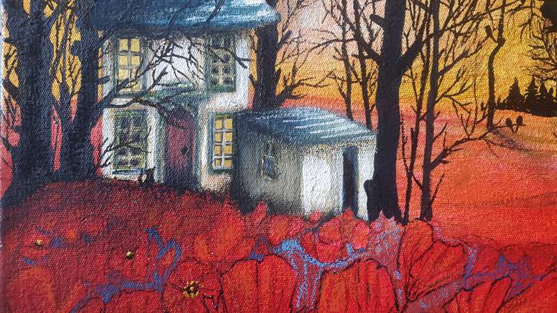 `POPPY FIELD COTTAGE` Original Acrylic Painting on Boxed Canvas by Cherie Roe Dirksen #paintings