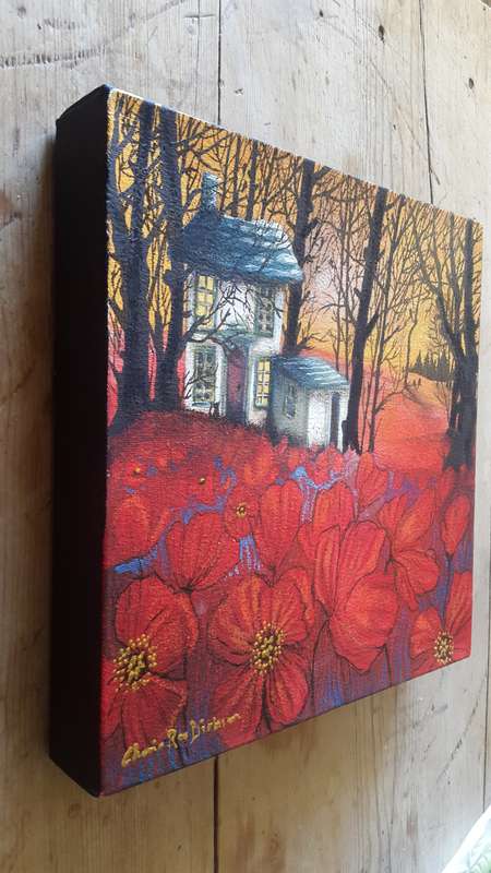 `POPPY FIELD COTTAGE` Original Acrylic Painting on Boxed Canvas by Cherie Roe Dirksen #paintings