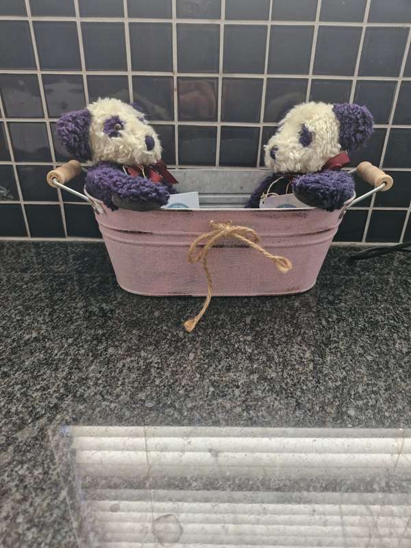 COLLECTORS VINTAGE BOYDS PANDA BEARS - OGDEN IN METAL TUB