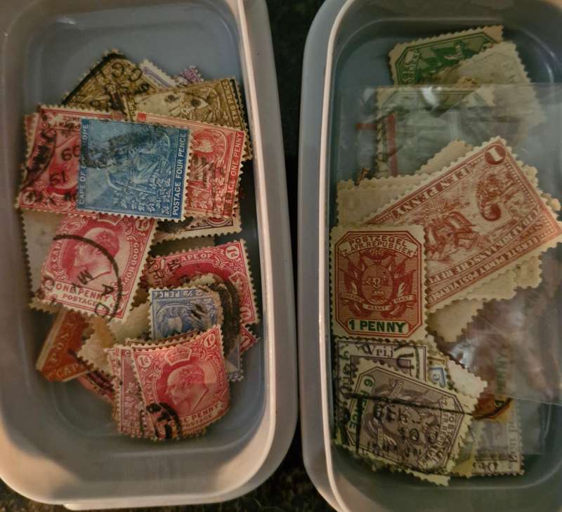 Unsorted and semi sorted box of South African Stamps Incl ZAR, union, Cape of Good hope etc