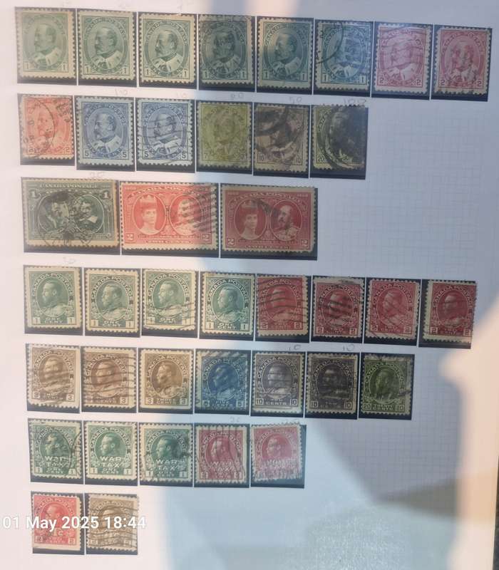 13 pages Canada Stamps - from Queen Victoria Heads to Queen Elizabeth II plus more