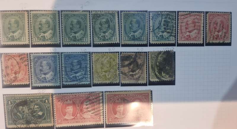 13 pages Canada Stamps - from Queen Victoria Heads to Queen Elizabeth II plus more