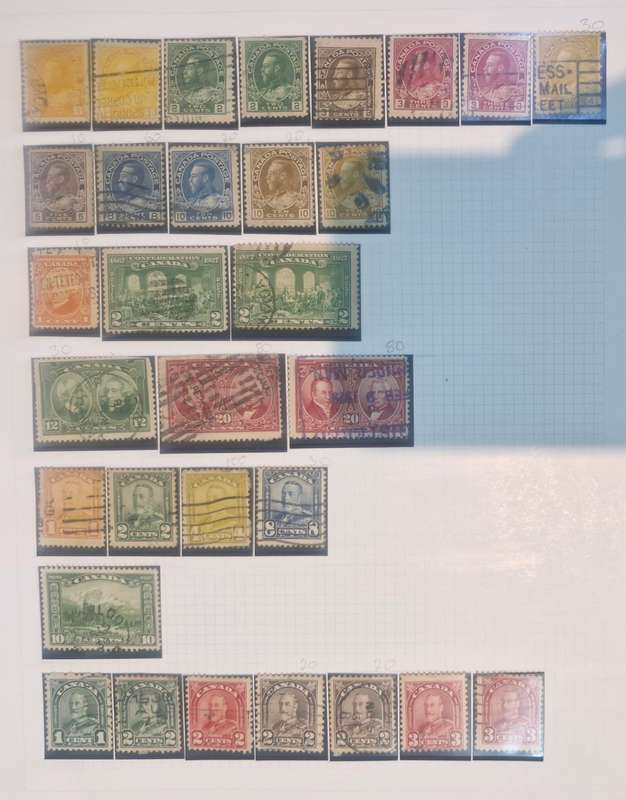13 pages Canada Stamps - from Queen Victoria Heads to Queen Elizabeth II plus more