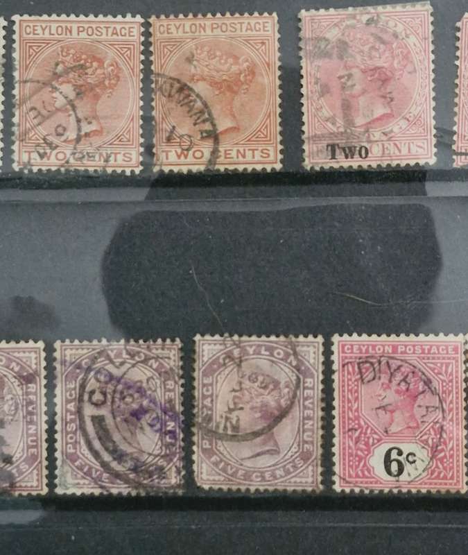 Lot of 7 sheets and 1 strip Ceylon stamps 1800s and 1900s