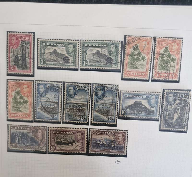 Lot of 7 sheets and 1 strip Ceylon stamps 1800s and 1900s
