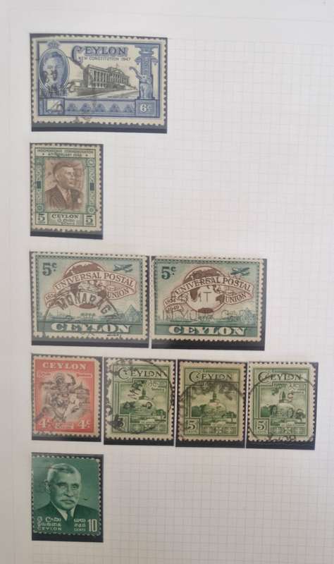 Lot of 7 sheets and 1 strip Ceylon stamps 1800s and 1900s