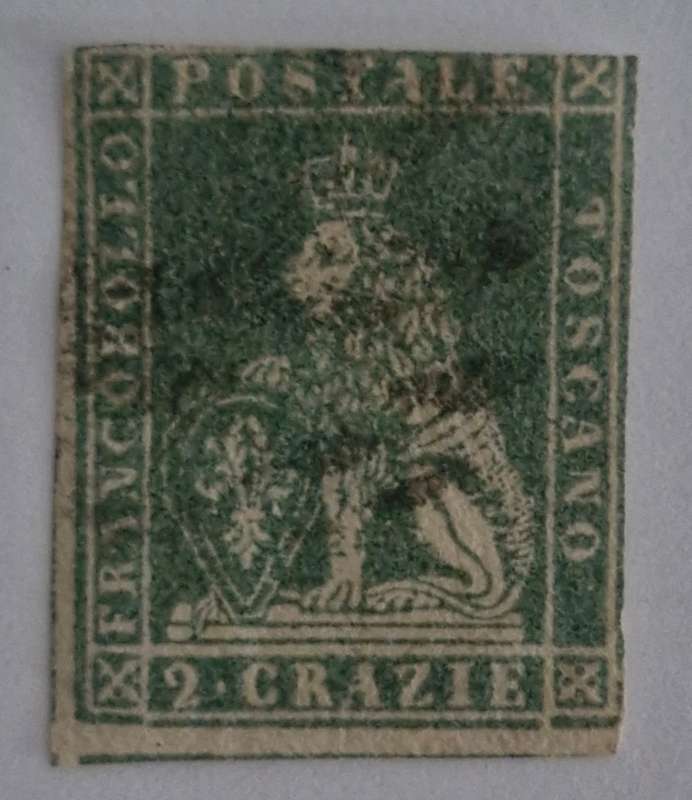 1851 - 1855 2 Crazie Italian Blue Green Toscana stamp