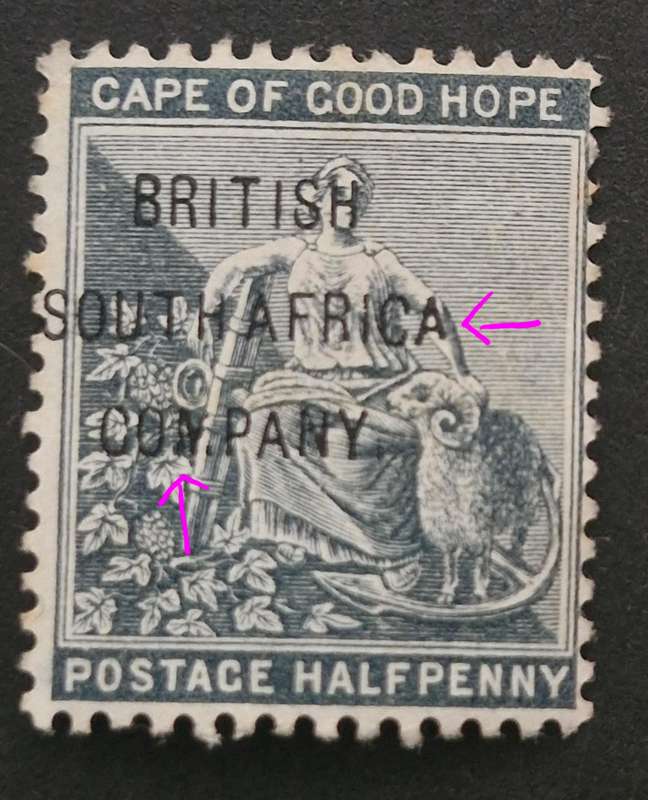 1892 USED 1 PENNY AND 1896 MINT 1/2 PENNY BRITISH SOUTH AFRICA STAMPS
