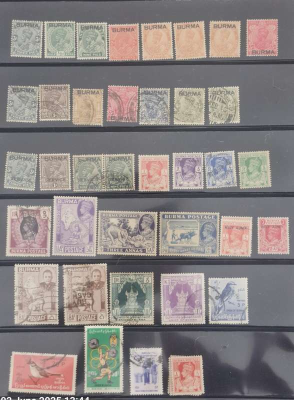 Burma - sheet of Burmese stamps - mixed mint, unused and used stamps. Approx 45 stamps