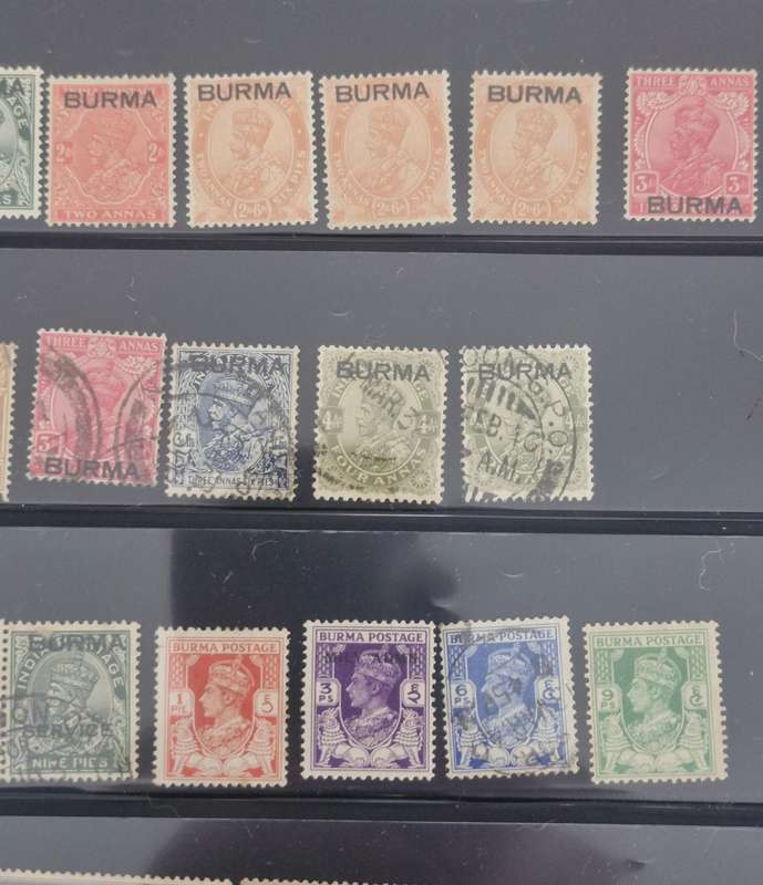 Burma - sheet of Burmese stamps - mixed mint, unused and used stamps. Approx 45 stamps