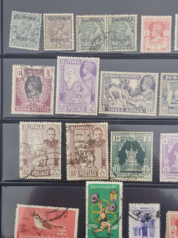 Burma - sheet of Burmese stamps - mixed mint, unused and used stamps. Approx 45 stamps