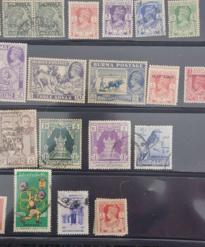 Burma - sheet of Burmese stamps - mixed mint, unused and used stamps. Approx 45 stamps