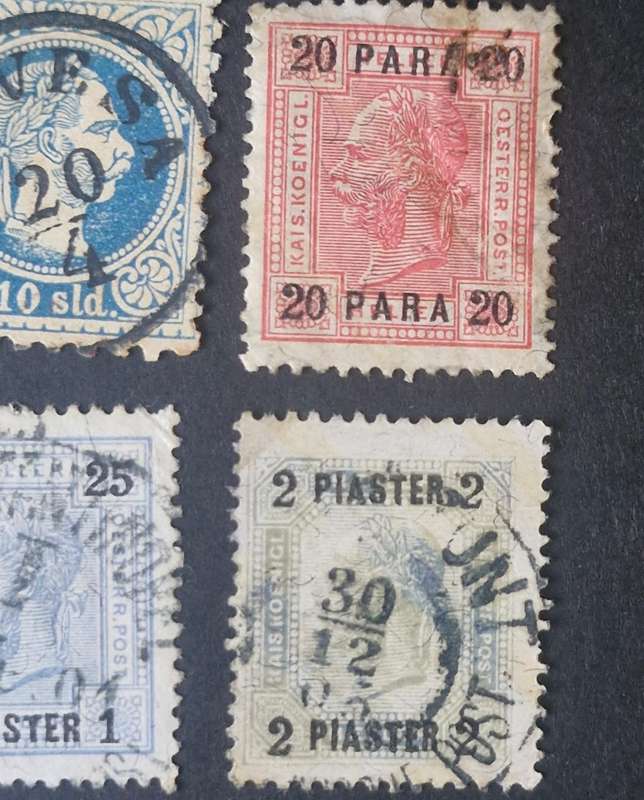 Selection of 4 Austria Post Turkish Empire stamps 1876 - 1890