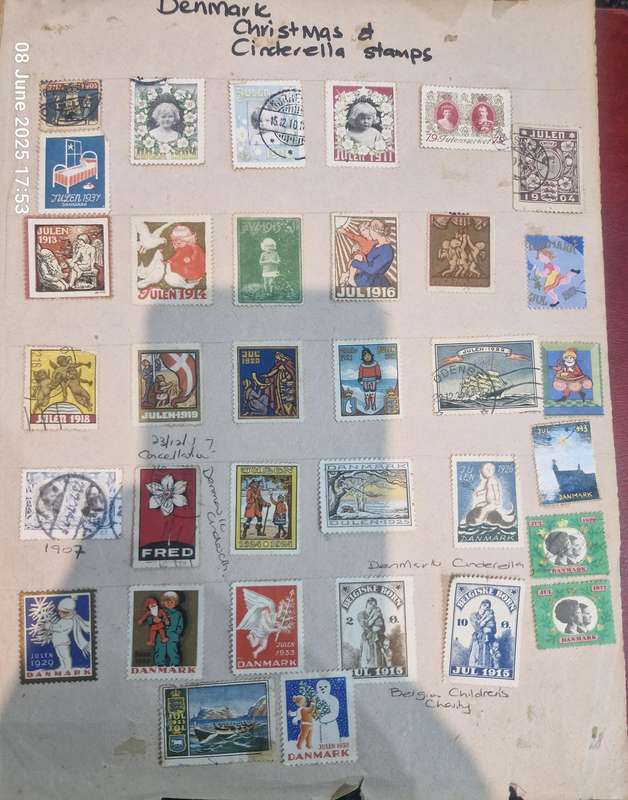 Highly collectable collection of Danish Christmas stamps and cinderella stamps from 1904 - 1993