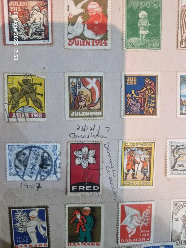 Highly collectable collection of Danish Christmas stamps and cinderella stamps from 1904 - 1993