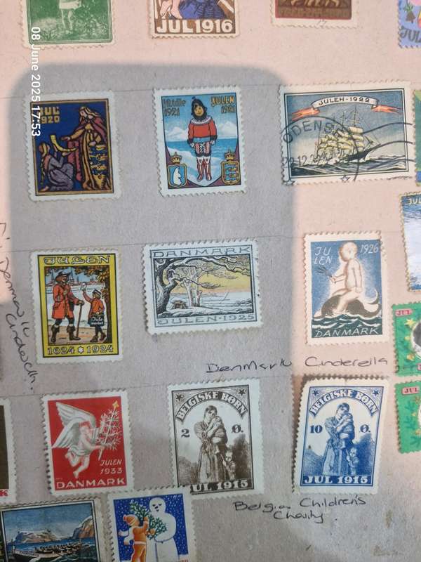 Highly collectable collection of Danish Christmas stamps and cinderella stamps from 1904 - 1993