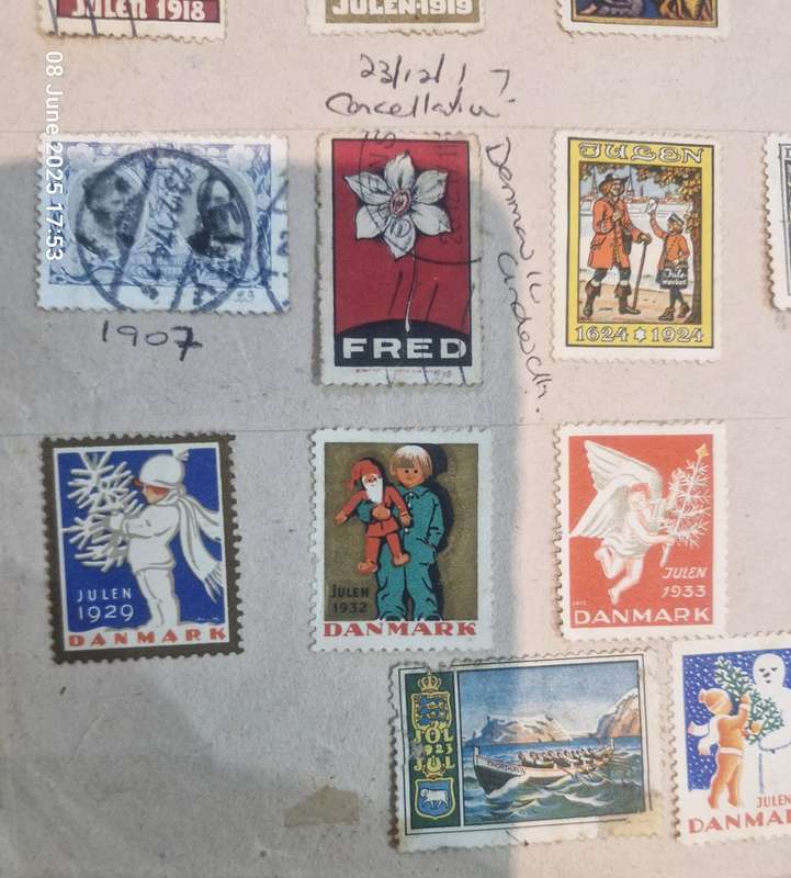 Highly collectable collection of Danish Christmas stamps and cinderella stamps from 1904 - 1993