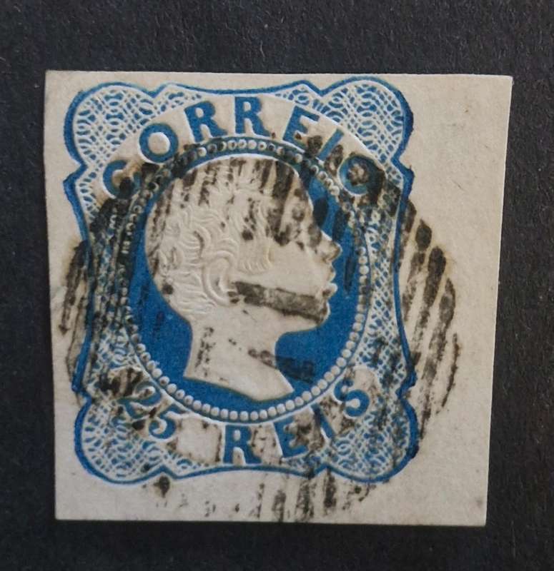 PORTUGAL - KING PEDRO V 1856 CURLY HAIR VARIETY 25 REIS STAMP