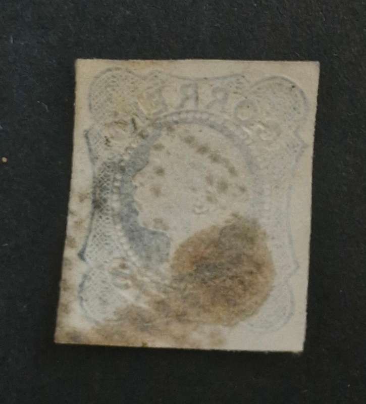 PORTUGAL - KING PEDRO v 1855 STRAIGHT HAIR VARIETY 25 REIS STAMP