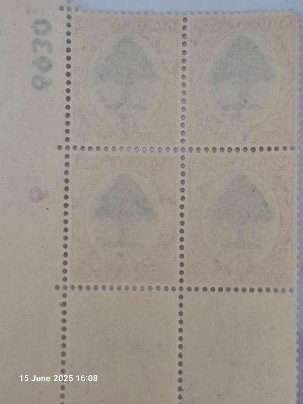Lovely Corner block of 4 x 6d orange tree South African Stamps with Cylinder block no.
