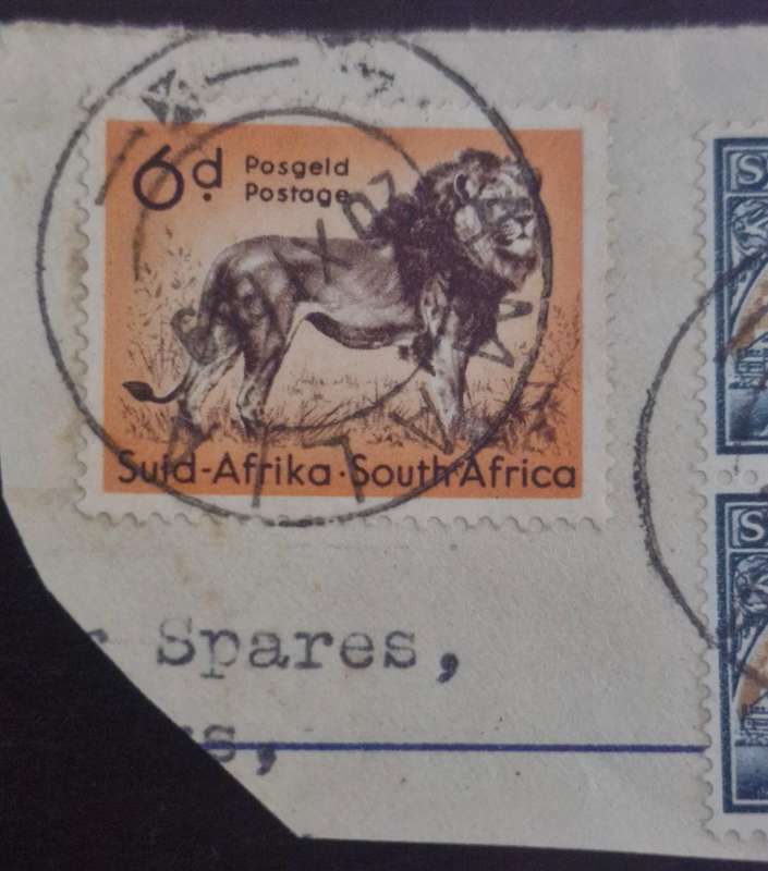 AN AMAZING FIND - 1941 1/2D WITH 1954 6D ON PAPER - CANCELLATION MARK IS FROM AMALIA - VERY RARE!!!