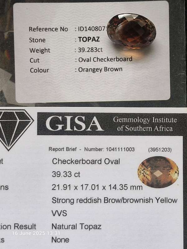 ABSOLUTELY STUNNING 39CT IMPERIAL TOPAZ - CERTIFIED BY 2 DIFFERENT ORGANISATIONS